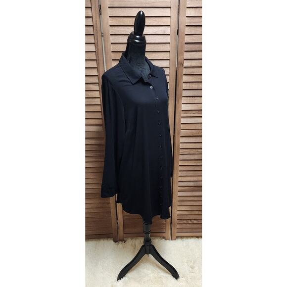 Torrid 1 (1X) Women's Midi Tunic Dress Button-Up Long-Sleeve Classic Black Top - Picture 2 of 8